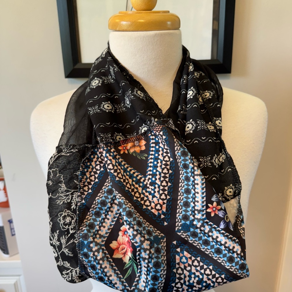 Floral Black and Blue Scarf